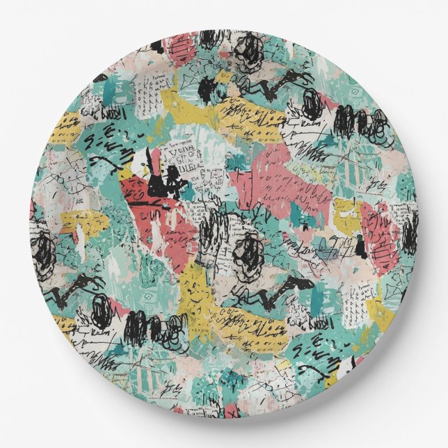 Colorful Urban Graffiti Pattern (2) Paper Plates (Front)