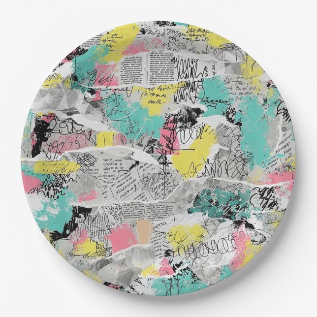 Colorful Urban Graffiti Pattern (3) Paper Plates (Front)