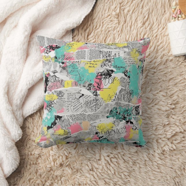 Colorful Urban Graffiti Pattern (3) Throw Pillow (Blanket)