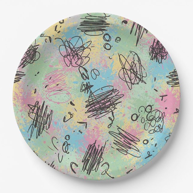 Colorful Urban Graffiti Pattern (4) Paper Plates (Front)