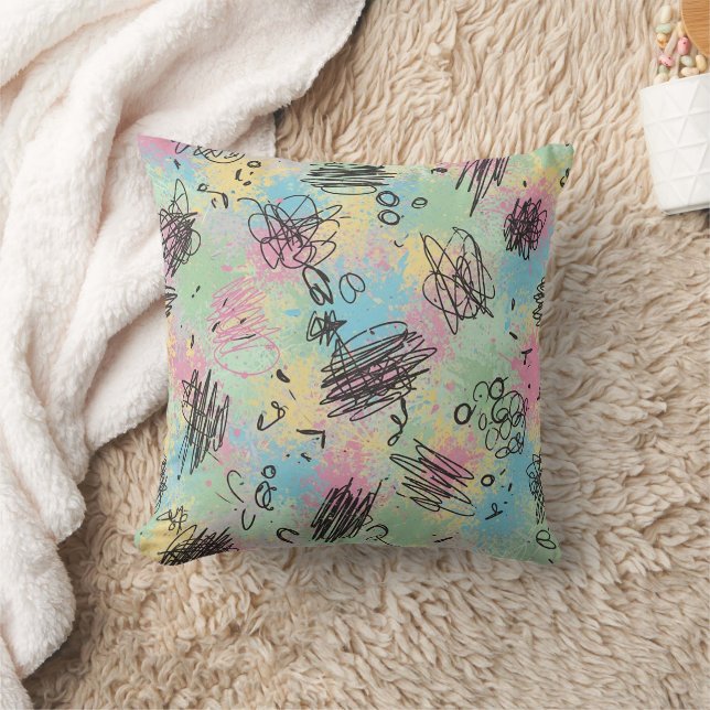 Colorful Urban Graffiti Pattern (4) Throw Pillow (Blanket)
