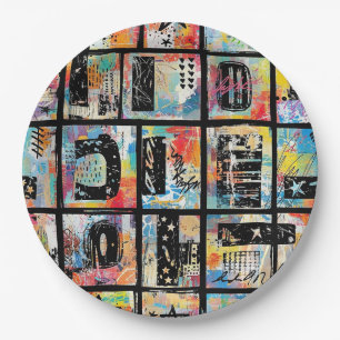 Colorful Urban Graffiti Pattern (5) Paper Plates