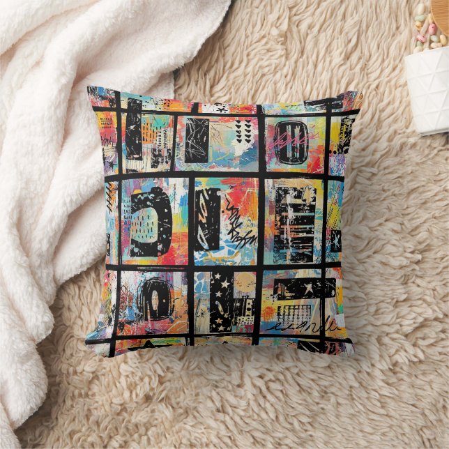 Colorful Urban Graffiti Pattern (5) Throw Pillow (Blanket)