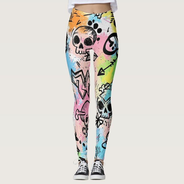 Colorful Urban Graffiti Pattern (6) Leggings (Front)
