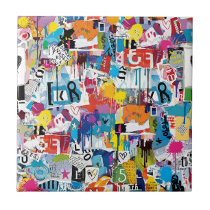Colorful Urban Graffiti Pattern (8) Ceramic Tile