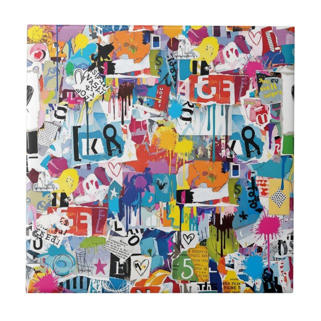Colorful Urban Graffiti Pattern (8) Ceramic Tile (Front)