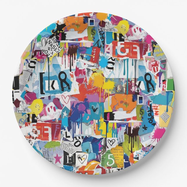Colorful Urban Graffiti Pattern (8) Paper Plates (Front)