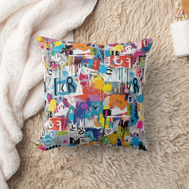 Colorful Urban Graffiti Pattern (8) Throw Pillow (Blanket)