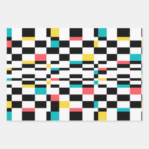 Colorful, urban, modern, trendy geometric pattern wrapping paper sheets