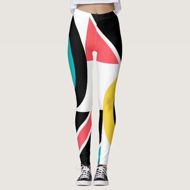 Colorful, urban, trendy, modern geometric art leggings (Front)
