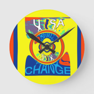 Colorful USA Change: A Festive Design Round Clock