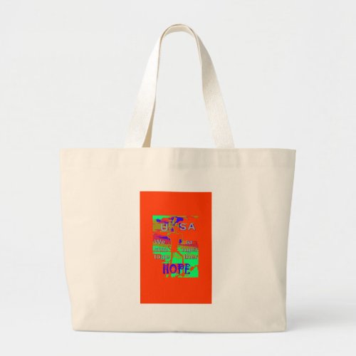 Colorful USA Hillary Hope We Are Stronger Together Large Tote Bag
