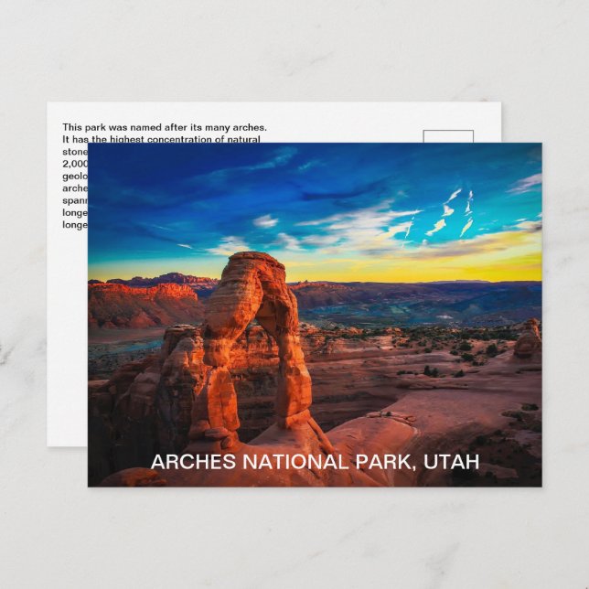 Colorful Utah Arches National Park Postcard (Front/Back)