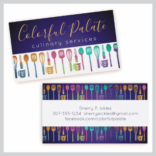 Colorful utensils chef catering business card