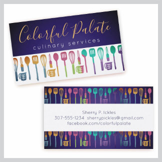 Colorful utensils chef catering business card