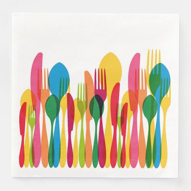 Colorful Utensils Paper Dinner Napkins (Front)