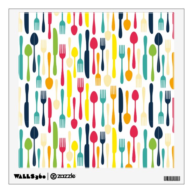 Colorful Utensils Pattern – Modern Kitchen Art Wall Decal (Front)