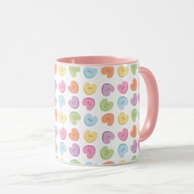 Colorful Valentine Candy Hearts  Paper Coaster Mug (Front Right)