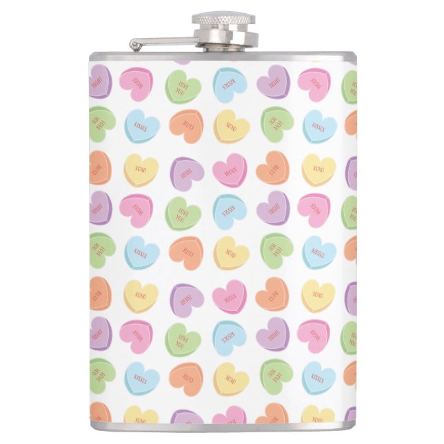 Colorful Valentine Candy Hearts  Paper Coaster Mug Flask (Front)
