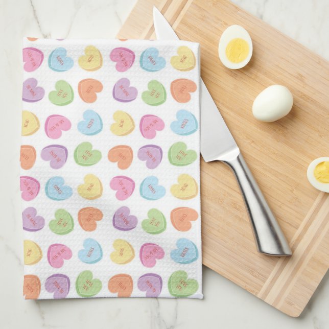 Colorful Valentine Candy Hearts  Placemat Holiday  Kitchen Towel (Quarter Fold)