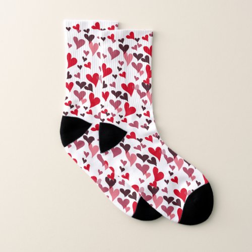 Colorful Valentine Hearts Hand_Illustrated Unique Socks