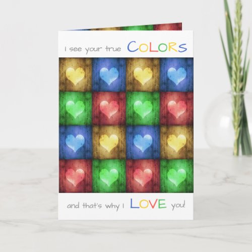 Colorful Valentines Day Rustic Hearts Holiday Card