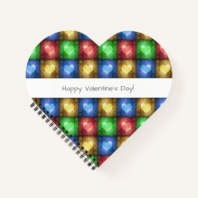 Colorful Valentine's Day Rustic Hearts Notebook (Front)