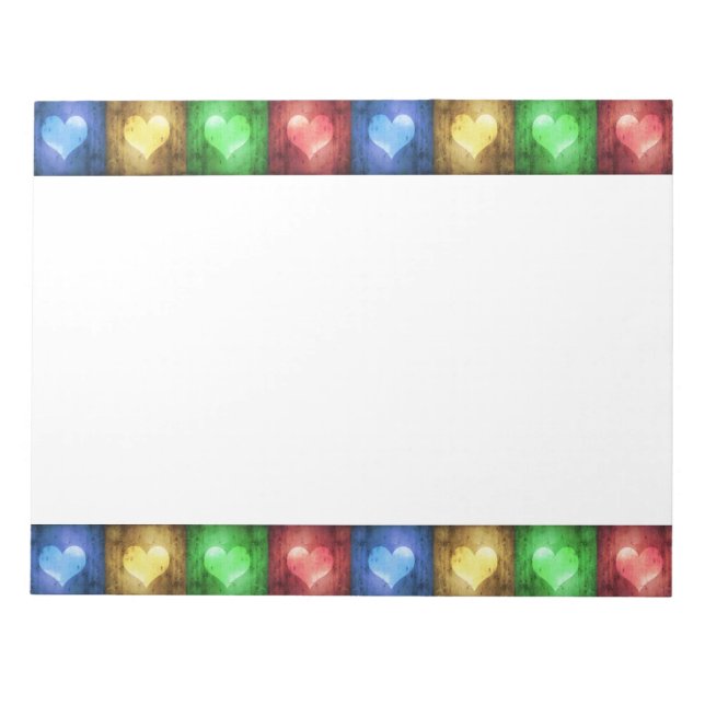 Colorful Valentine's Day Rustic Hearts Notepad (Front)