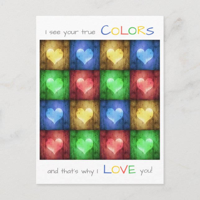 Colorful Valentine's Day Rustic Hearts Postcard (Front)