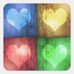 Colorful Valentine's Day Rustic Hearts Square Sticker