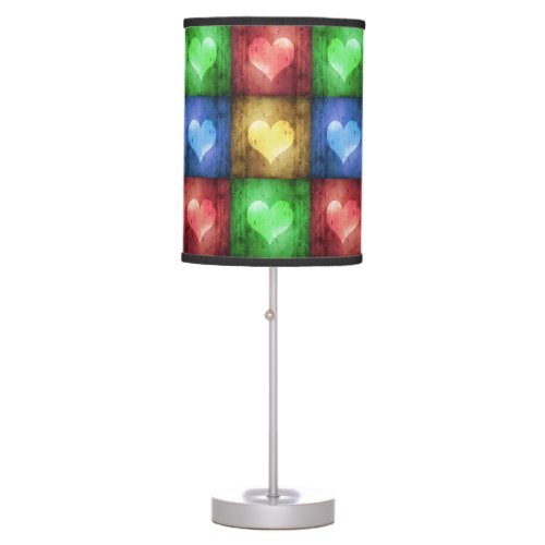 Colorful Valentines Day Rustic Hearts Table Lamp