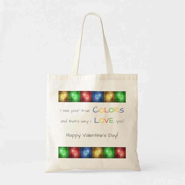 Colorful Valentine's Day Rustic Hearts Tote Bag (Front)