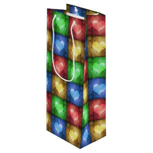 Colorful Valentine's Day Rustic Hearts Wine Gift Bag