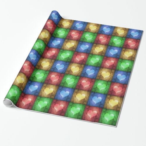 Colorful Valentines Day Rustic Hearts Wrapping Paper