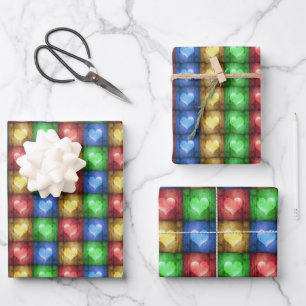 Colorful Valentine's Day Rustic Hearts Wrapping Paper Sheets