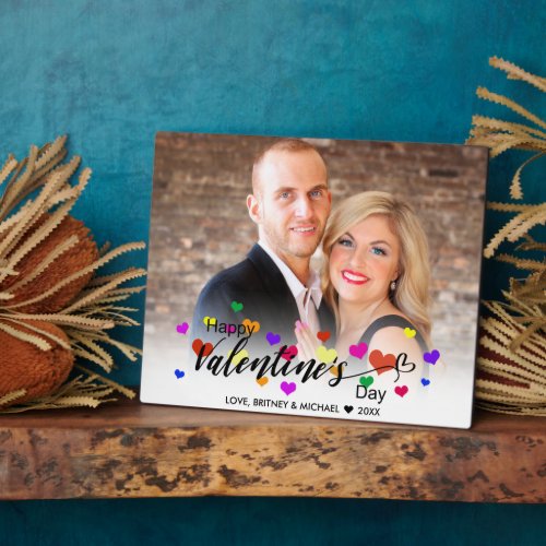 Colorful Valentines Day Typography Hearts Photo Plaque