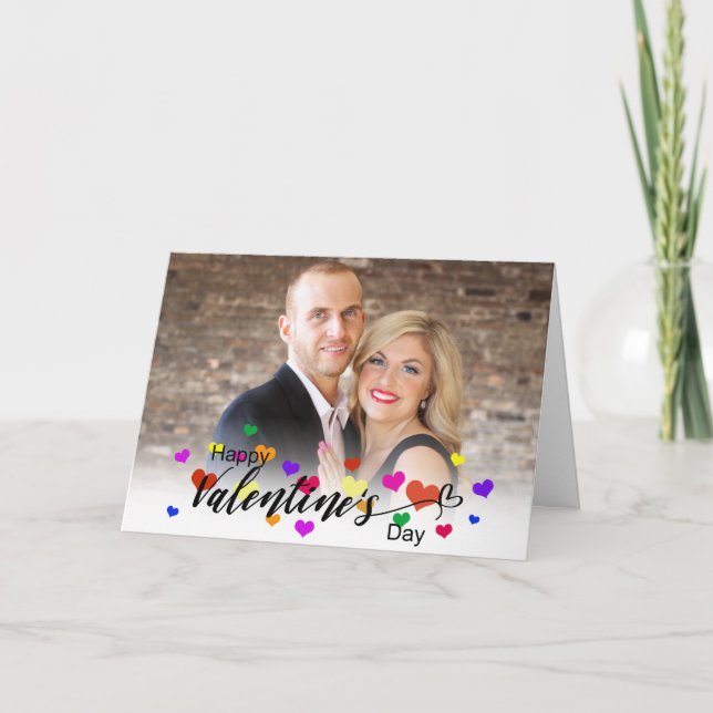 Colorful Valentine's Day Typography Photo Hearts Card (Front)