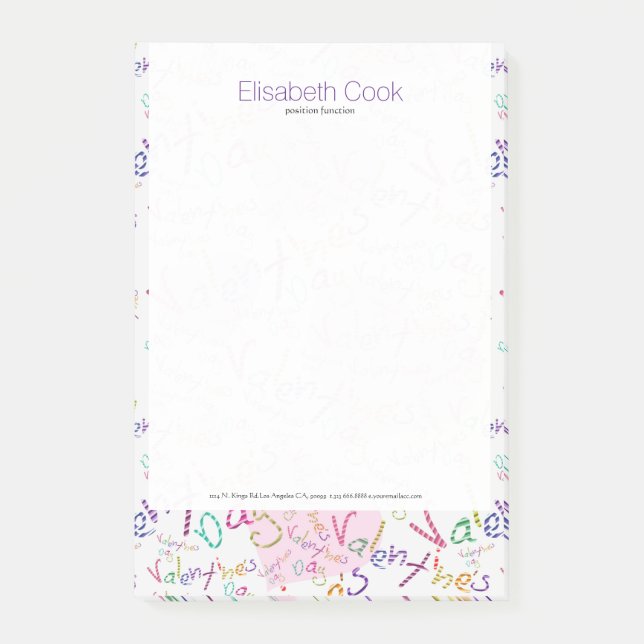 Colorful Valentines Hearts And Text Pattern Post-it Notes (Front)