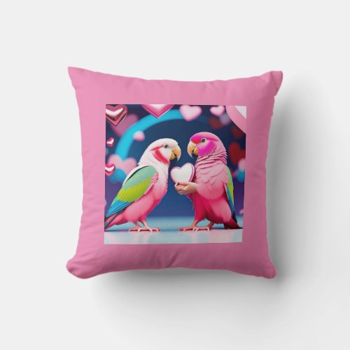 Colorful valentines parrot throw pillow