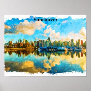 Colorful Vancouver Canada Panorama View Poster