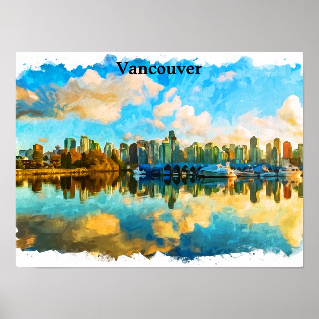 Colorful Vancouver Canada Panorama View Poster (Front)