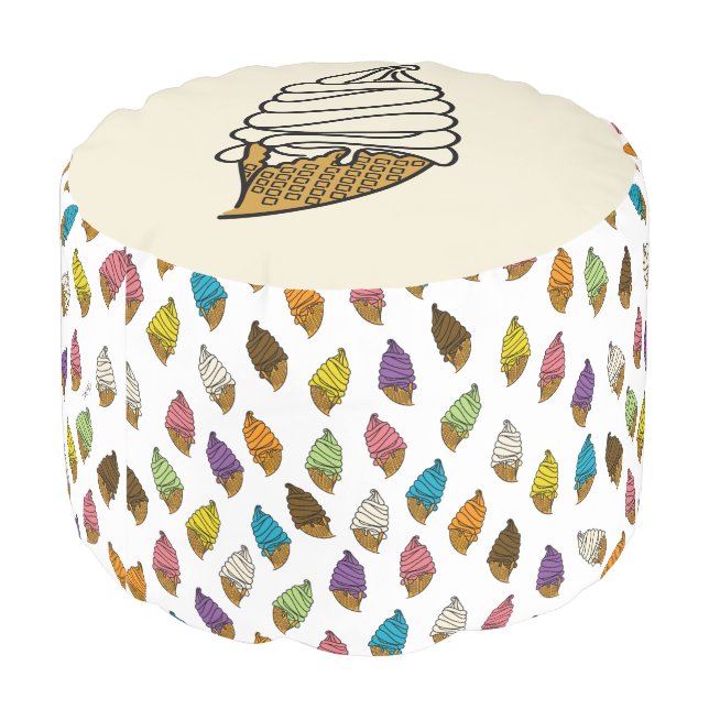 Colorful Vanilla Ice Cream icecreamliciouS Round Pouf (Angled Back)