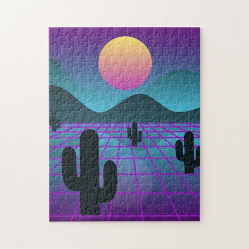Colorful Vaporwave Cactus Digital Desert Jigsaw Puzzle