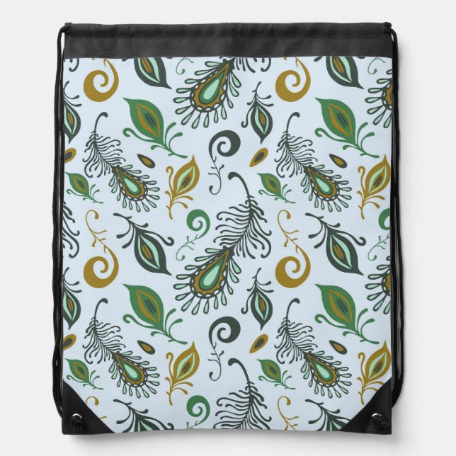 Colorful Various Feathers Drawstring Bag (Front)