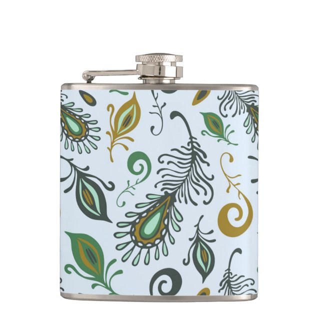 Colorful Various Feathers Flask (Front)