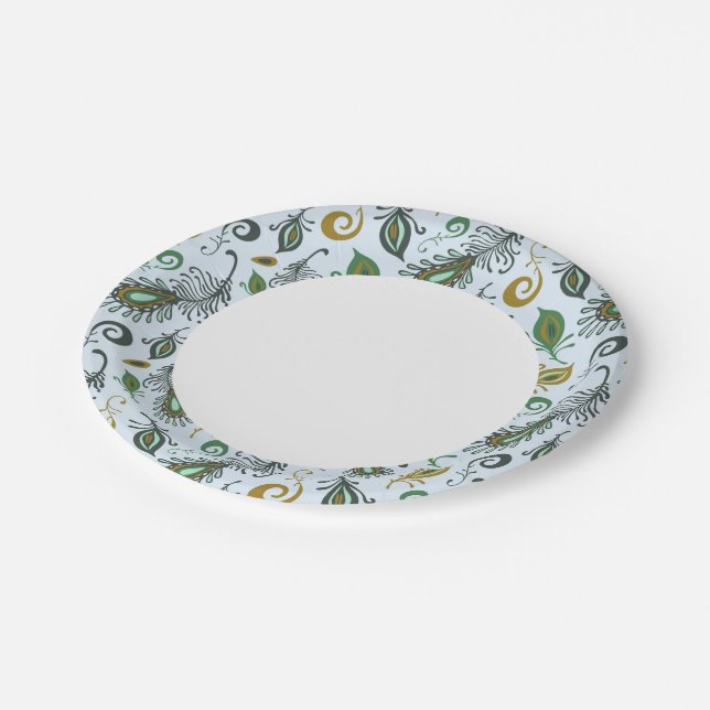 Colorful Various Feathers Paper Plates (Angled)