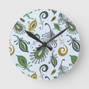 Colorful Various Feathers Round Clock