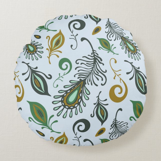 Colorful Various Feathers Round Pillow (Front)