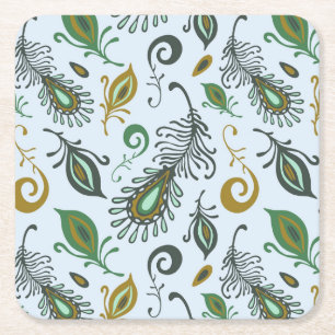 Colorful Various Feathers Square Paper Coaster