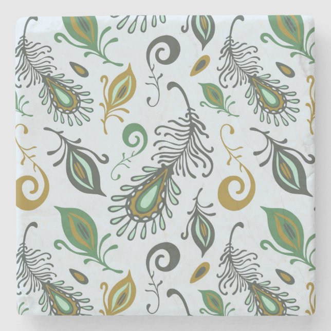 Colorful Various Feathers Stone Coaster (Front)